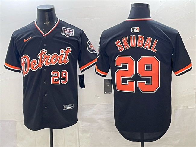 Men's Detroit Tigers #29 Tarik Skubal Black 2026 Alternate USA 250' Patch Vapor Premier Limited Stitched Baseball Jersey Men's Detroit Tigers #29 Tarik Skubal Black 2026 Alternate USA 250' Patch Vapor Premier Limited Stitched Baseball Jersey